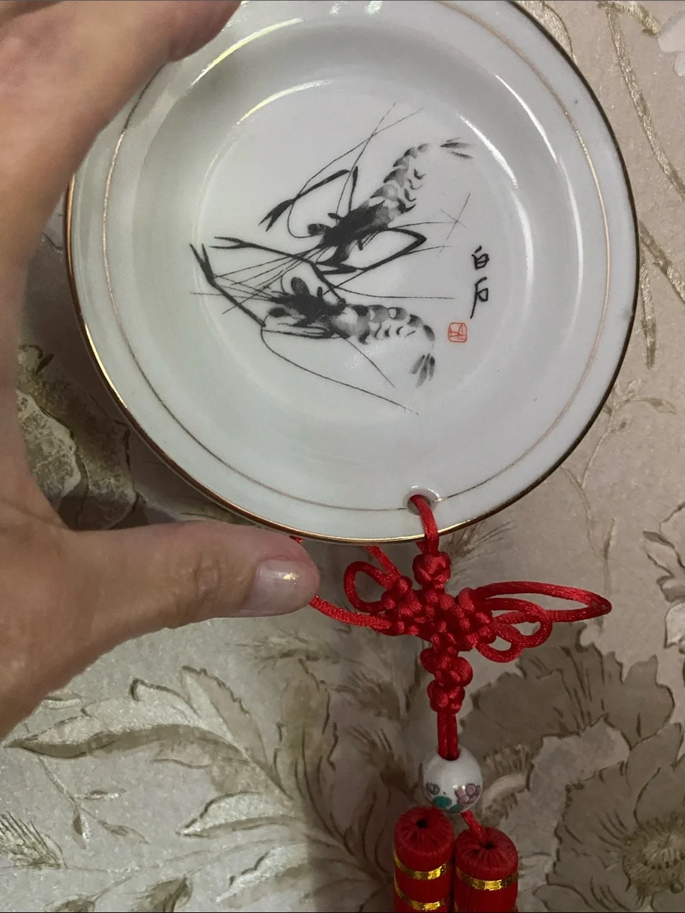 Vintage Chinese Red Tassel Porcelain Wall Hanging plate